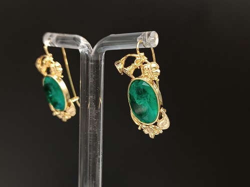 orecchini donna quarzo verde smeraldo argento 925 placcato oro stile antico - Imagen 3 de 11