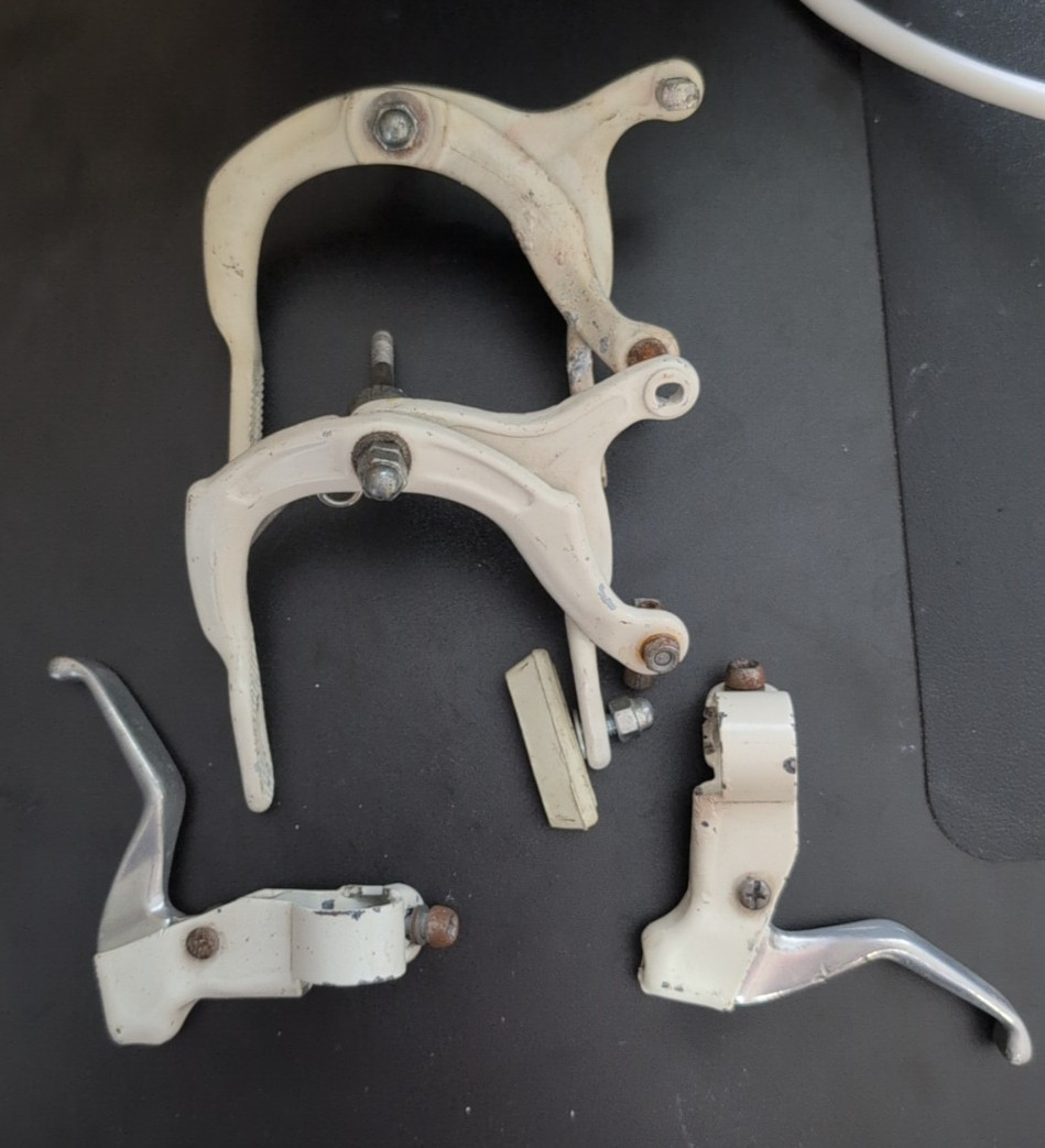 Vintage 80s BMX Brake Set White Calipers & Levers Old School  Style Parts (39.99 USD)