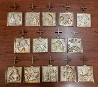 Station of the Cross Set Vintage Metal w Wood Crosses from Catholic Church (14)