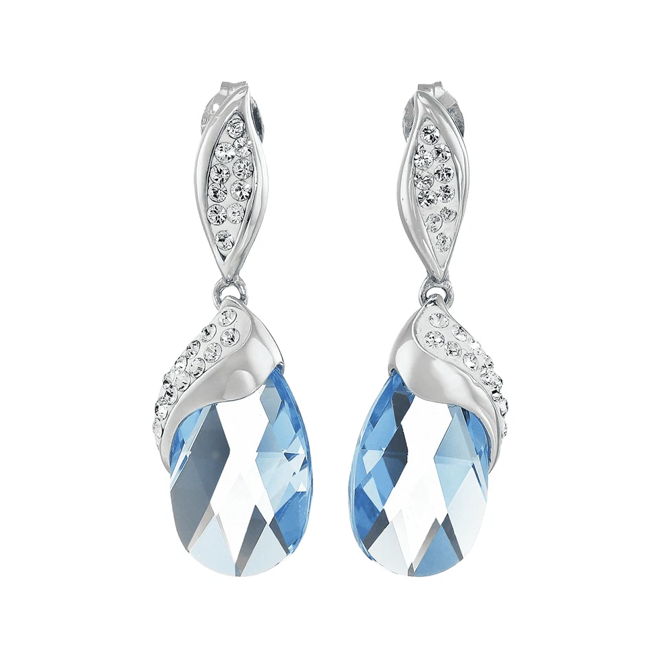 Crystaluxe Drop Earrings with Blue Briolette Crystals, Sterling Silver