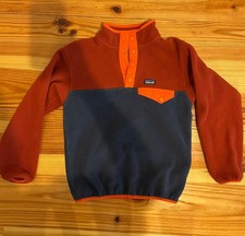 Patagonia Boy Girl Lightweight Synchilla Snap T Pullover L/12 Reg Orange Blue