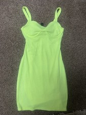 Windsor Women's Neon Yellow Lime Ribbed Mini Dress Size Small Bodycon Sleeveless