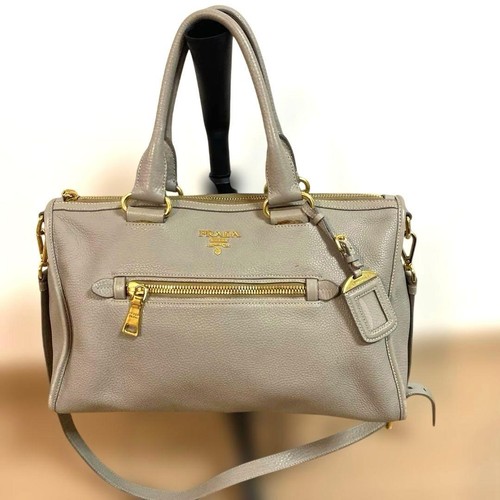 PRADA Beige Leather 2Way Shoulder Bag Authentic with Minor Wear