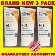 CeraVe Hydrating Mineral Sunscreen, SPF 50 Body, 5 oz 3PK