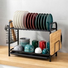 2-Tier Dish Rack Over Sink Dish Drainer Rack with Drainboard & Drip Tray