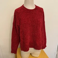 Wishlist Women's Red Chenille Cozy Pullover Boxy Crewneck Sweater Size Med