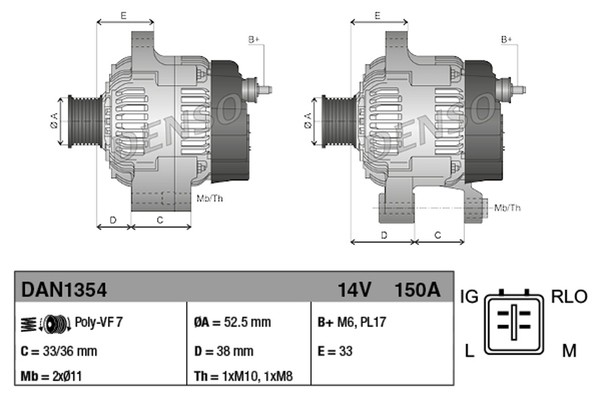 Lichtmaschine Generator Lima Denso DAN1354 FüR Lexus IS GS 150A 14V 2 250 GSE20-image