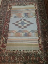 VTG Southwestern Rug Wool with Fringe 55  X 29.5  6: Fringe Each Side Navajo AZ