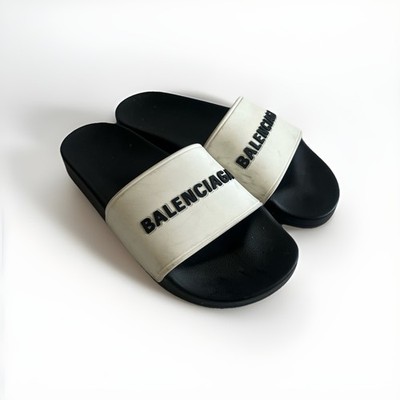 Balenciaga Women White Logo Pool Slides Made In Italy SZ 7 | eBay