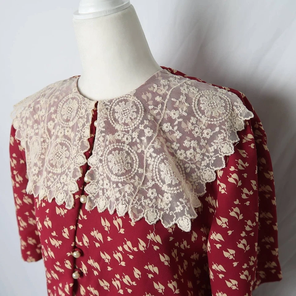 Conjunto Top y Falda Midi Vintage Años 90 Borgoña Rojo y Crema 6P Foto 2 de 4