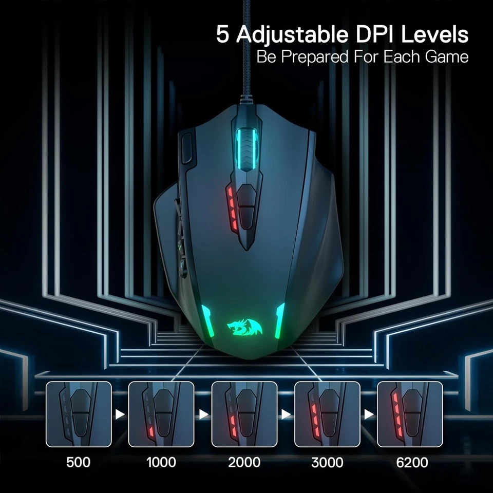 Redragon M908 Impact RGB LED MMO Mouse with Side Buttons Optical Black-M908  - Image 3 of 4