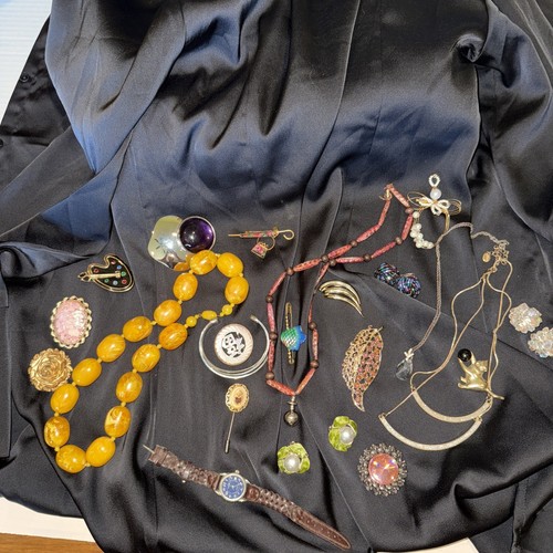Vintage Costume Jewelry Lot Brooches Earrings Etc Necklaces