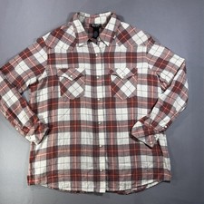 Wrangler Retro Mens Large Red White Plaid Western Pearl Snap Shirt Cotton