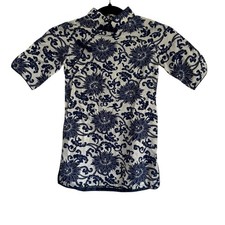 Navy and White Floral 100 Cotton Traditional Chinese Dress Girls Size 6