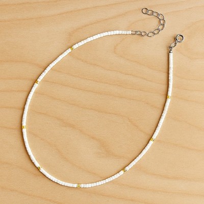  Whispering Willow     White & Golden 2mm Beaded Choker Gift for Her & Him