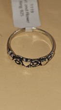 Vintage Sterling Silver Ring Hearts and Flowers Band Ring 925. Size 8