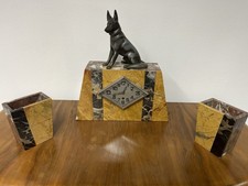 Orologio deco Anni 30 Trittico Cane Su Marmo. Non Firmato No Limousin Chiparus