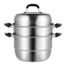 New Steamer Pot 11in/28cm, 3 Tier Steamer Pot for Cooking with 8.5QT Stock Pot 