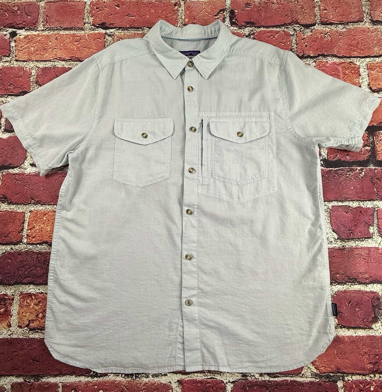 Patagonia Shirt Mens Large Cayo Largo II Hemp Blend Zip Pocket Hiking Fishing