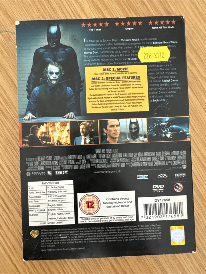 The Dark Knight (DVD, 2008) Christopher Nolan, Christian Bale, Michael Caine - Image 2 of 4