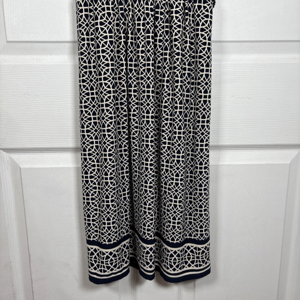 City Triangles Geometric Babydoll Dress Women’s S Boho Navy Cream Midi Y2K - Image 3 of 4