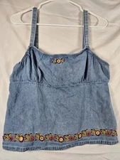 Y2K Vintage Fiorlini International Denim Embroidered Tank Top Size Med