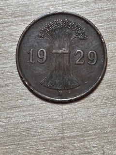 Germany 1 Reichspfennig coin 1929 A. KM# 37 bronze. Wheat sheaf. Berlin mint.