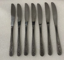 Rogers Co. Stainless Korea  FLORAL MIST SET OF 7 DINNER KNIVES