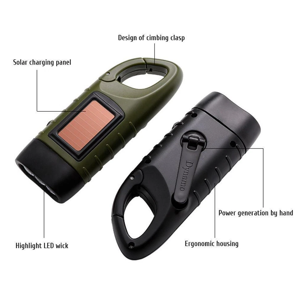 Solar Powered Hand Crank Flashlight Rechargeable Emergency LED Light Flashlight - Image 2 of 4