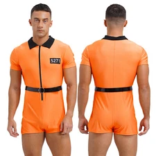 Men Uniform Manly Costume Carnival Outfits Sexy Leotard Collar Nightwear Boyleg