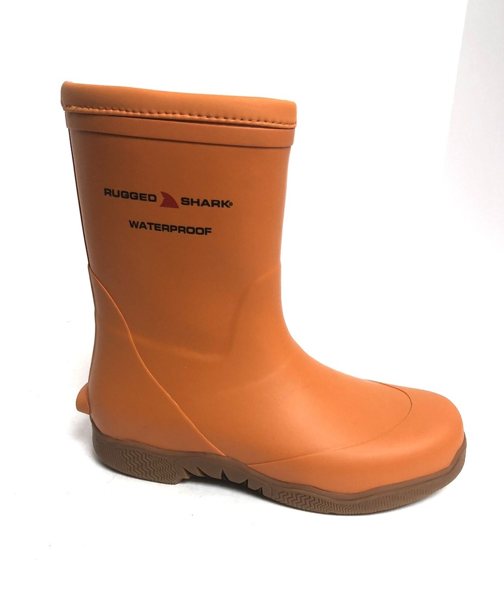 Rugged Shark Mens Great White Rain Boot Waterproof Orange M