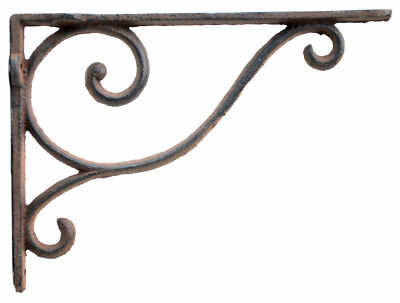 Decorative Wall Shelf Bracket Simple Vine Rust Brown Cast Iron Brace 9'' Deep