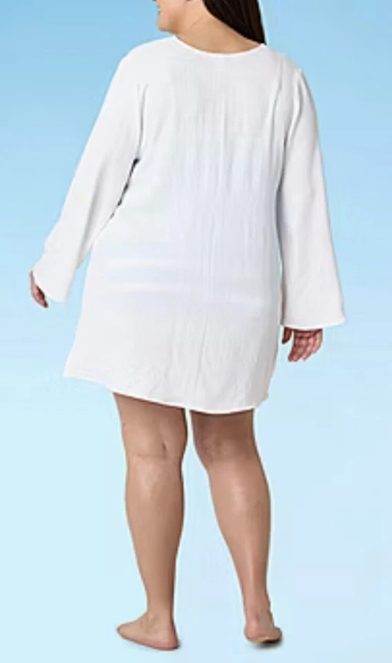 Nuevo con etiquetas Liz Claiborne Mujer Plus Natación Cubre Cuello en V Talla 24W Blanco Ojales Foto 3 de 4