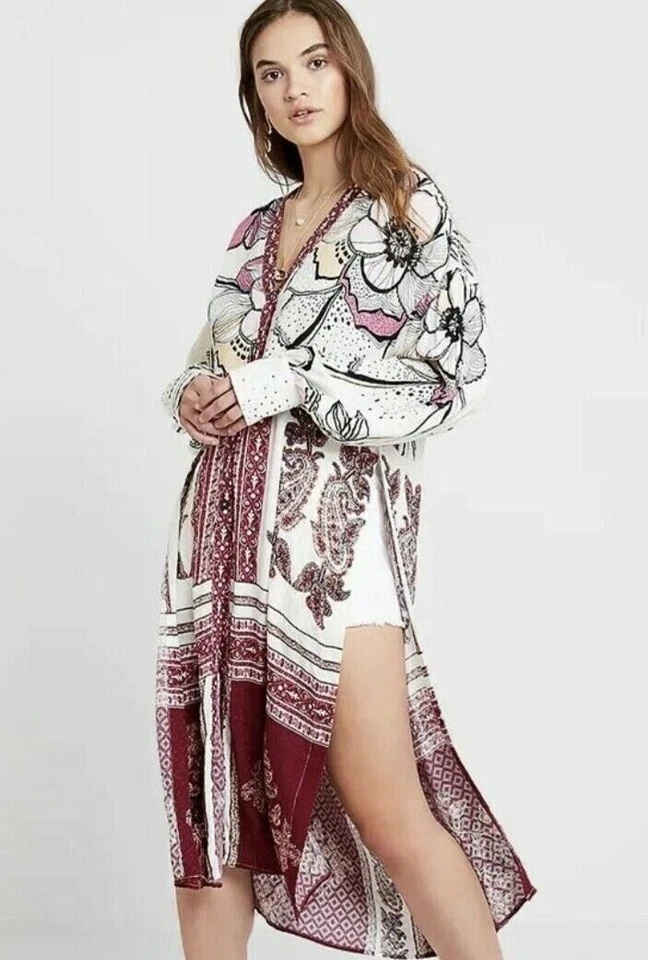 Novo com etiquetas Free People Duster Kimono Robe Oversized Maxi Cover Up C'est Moi Tamanho XS $168