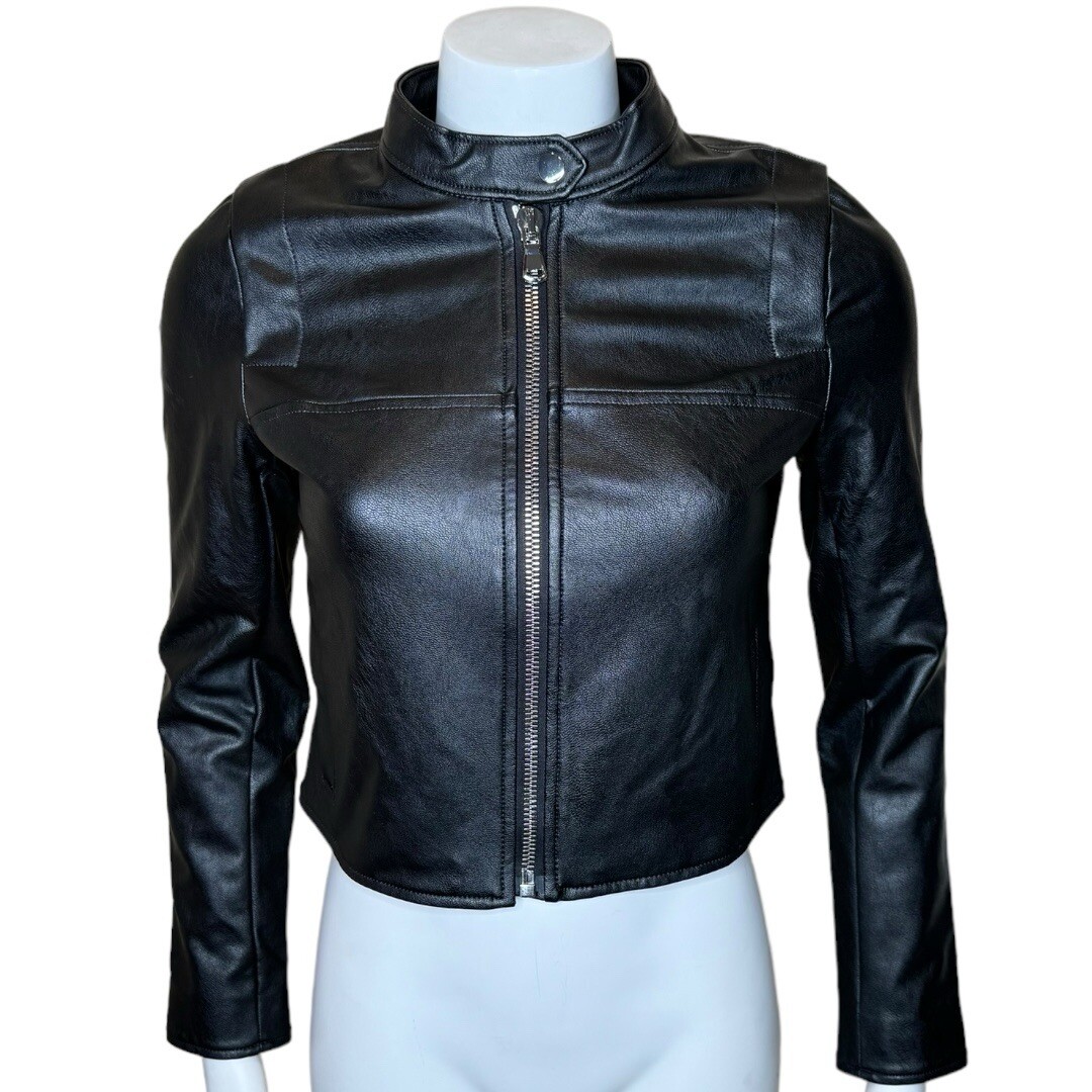 Spanx Womens Leather-Like Moto Jacket XS Vegan Faux Zip Front Luxe