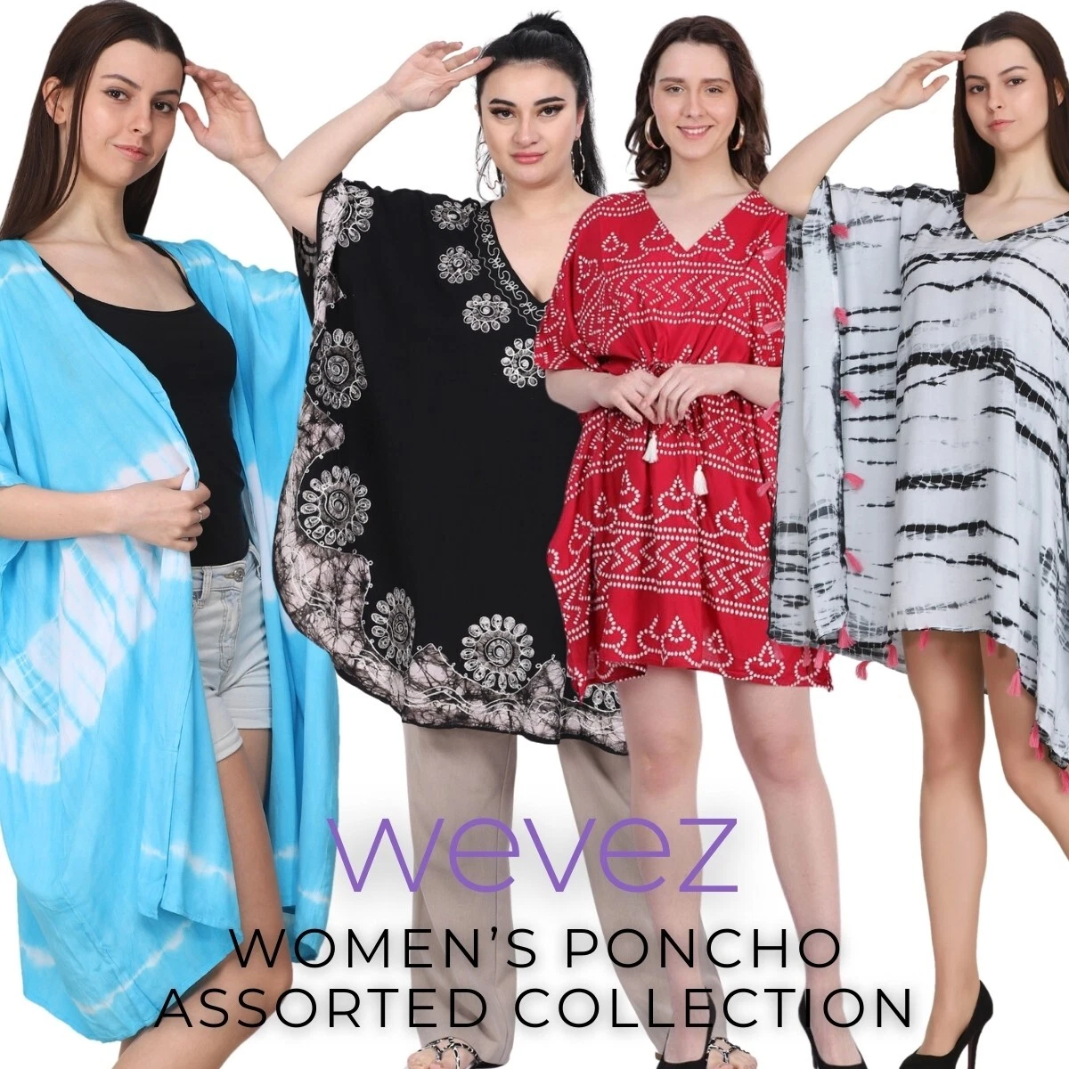 Women's Summer Printed Tie Dye Loose Fit Long Poncho Mix Wholesale Lot