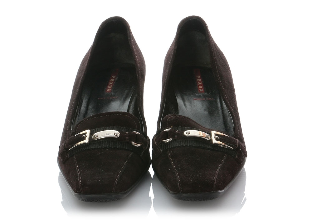 靴 PRADA Leather Low Heels 38 Prada Women's Black Leather Mary Jane Block Pump Heel Shoes Size