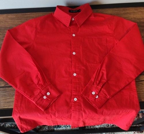 Spring&Gege Boys' Long Sleeve Dress Shirts Formal Uniform Woven SolidRed M - Picture 8 of 8