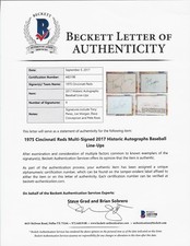 HISTORIC AUTOGRAPHS LINE UPS 1975 REDS AUTO BOOK CARD JOE MORGAN PETE ROSE PEREZ