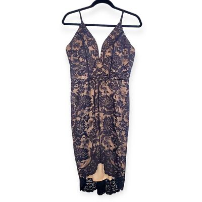 NWT Carina Black Lace Floral Bodycon Midi Dress size Large | eBay