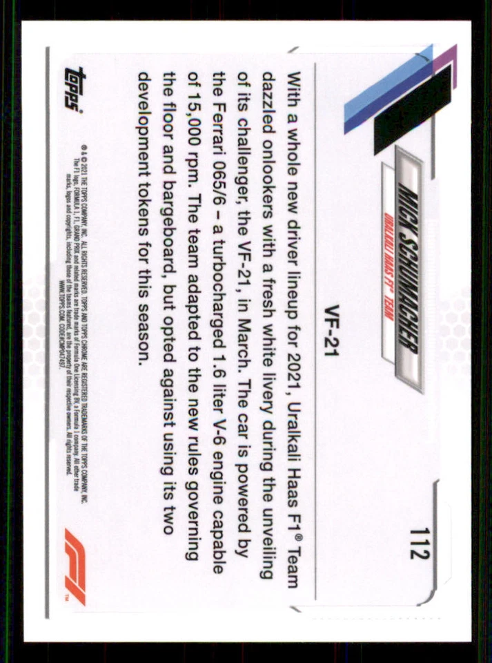 2021 Topps Chrome Formula 1 #112 Mick Schumacher/F1 Cars - Image 2 of 2