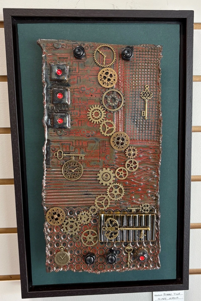 Steampunk Wall Art - Framed Pottery Handmade at ClayByKirt small studio - Image 3 of 3