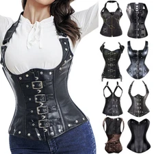 Women Gothic Black Boned Waist Training Corset Overbust Lace up Bustier Shaper