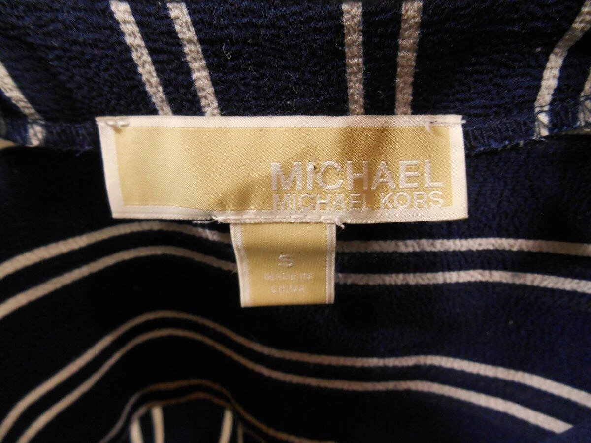 Bellissima camicetta donna piccola Michael Kors blu a righe design LS stile tunica