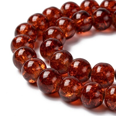 50 Crackle Glass Beads 8mm Brown Veined Bulk Jewelry Supplies Mix Unique 