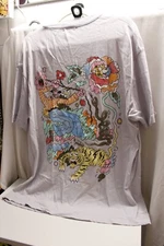 ZARA Purple Cotton Short Sleeve Chinese Tiger Cartoon Surf T-Shirt Size XL