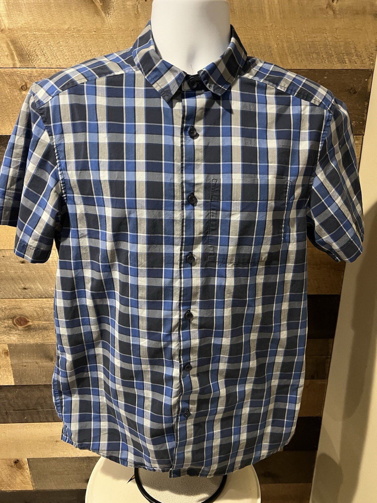 ARC'TERYX Arcteryx Camicia Uomo Blu Medio Grigio Plaid Manica Corta Outdoor Casual Escursionismo