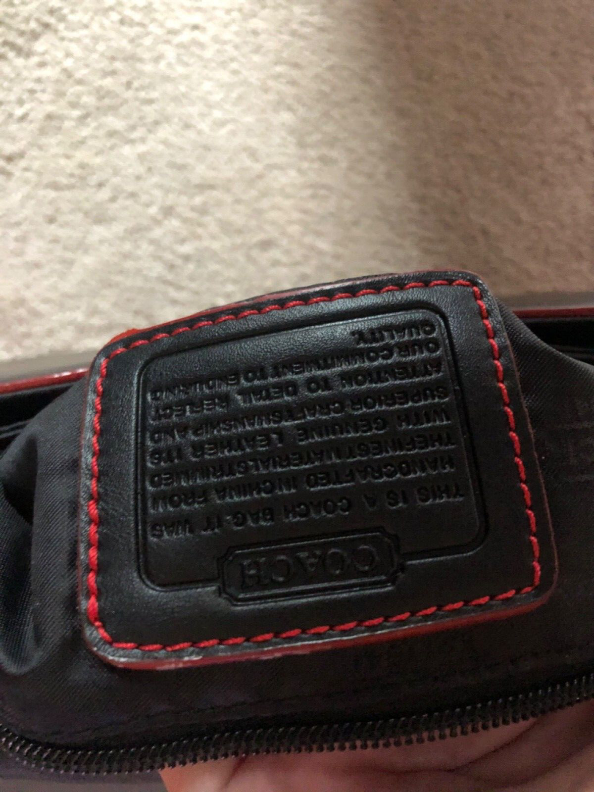 VINTAGE Coach Saddle Purse Black Leather Red Accent 11” x 10”  EUC RARE image 7