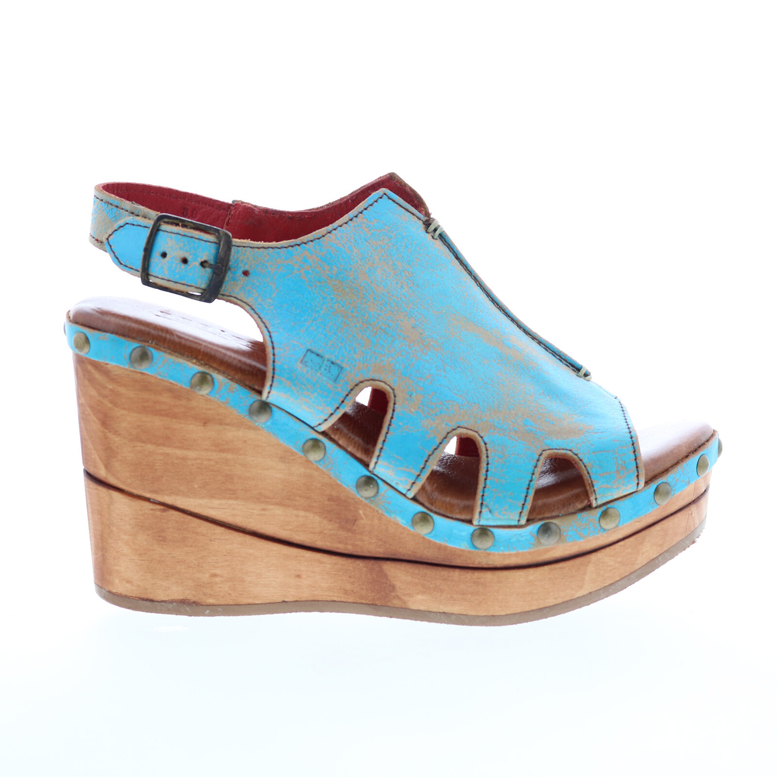 Bed Stu Naiya F399026 Женские синие кожаные туфли на танкетке с крючками и петлями на высоком каблуке