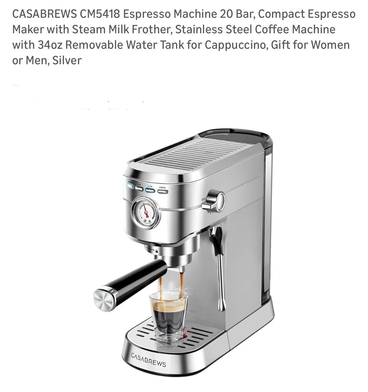 CM5418 Espresso Machine 20 Bar, Compact Espresso Maker with Steam Milk Frother,